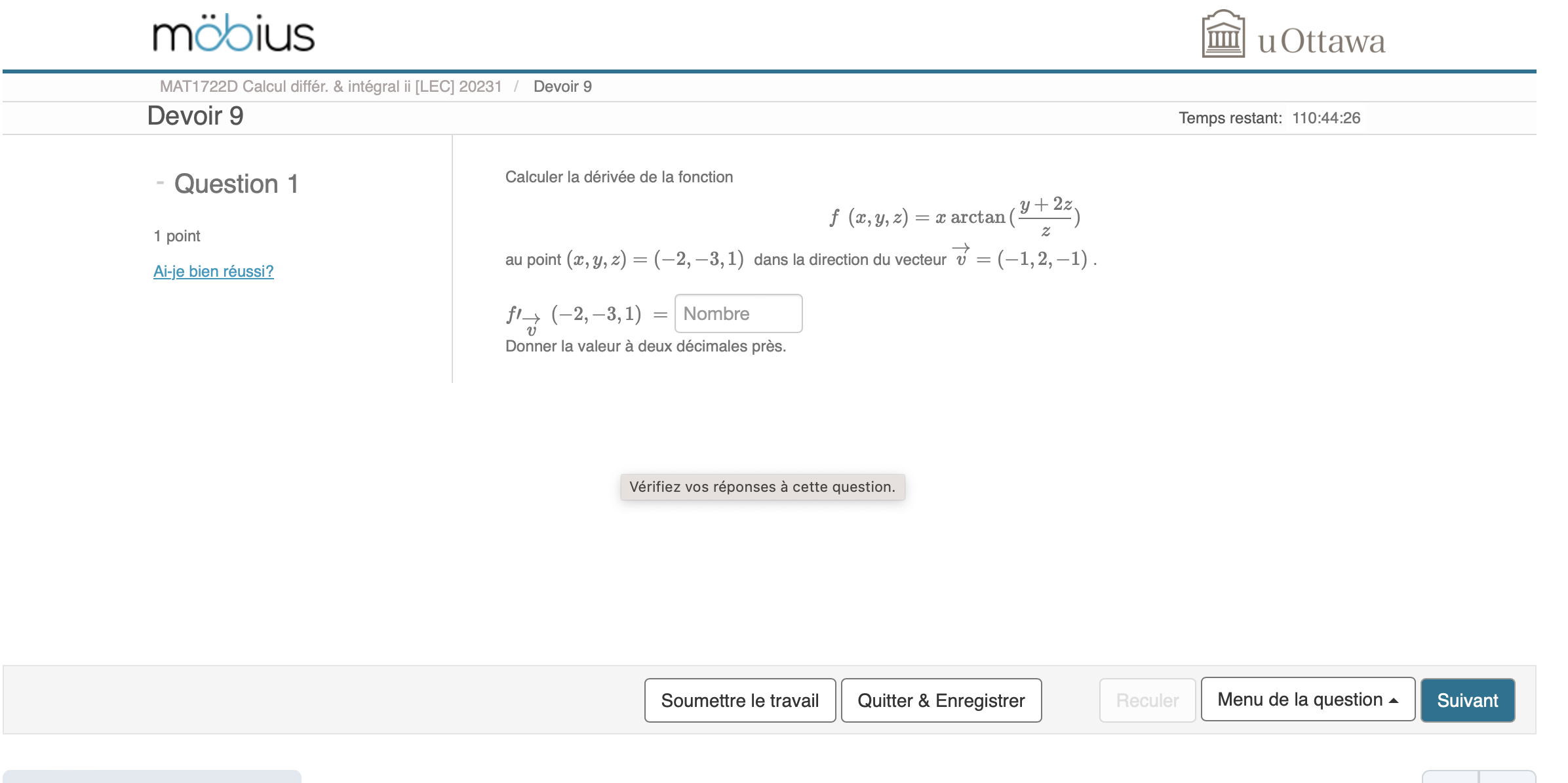cette question. Soumettre le travail Quitter & Enregistrer Reculer Menu de la
