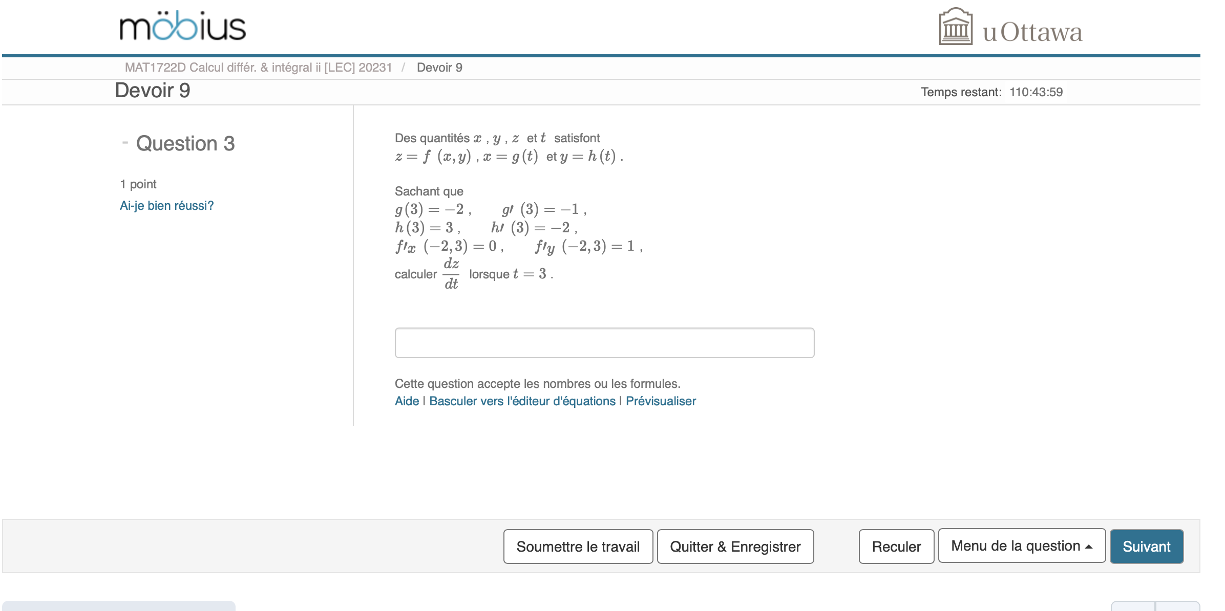 20231 / Devoir 9 Devoir 9 Temps restant: 110:44:16 - Question 2