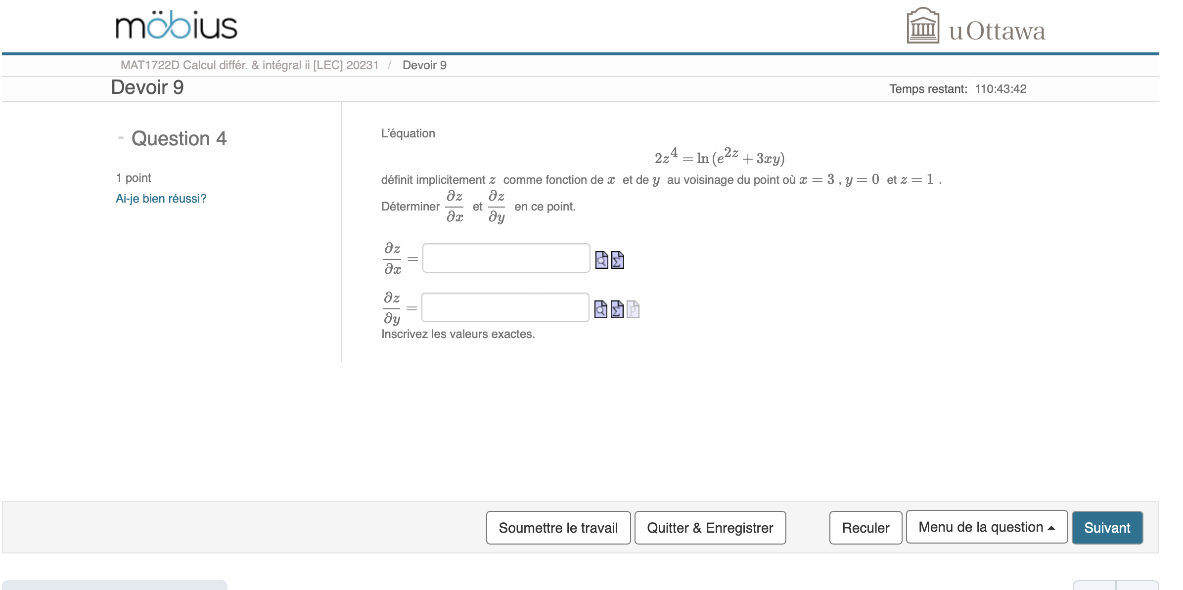 Calculer la derivee de la fonction g (s, t) = $4 e2t