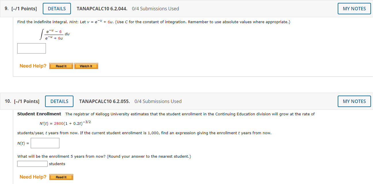 4 ) 4 dx + C Need Help? Read It Watch It