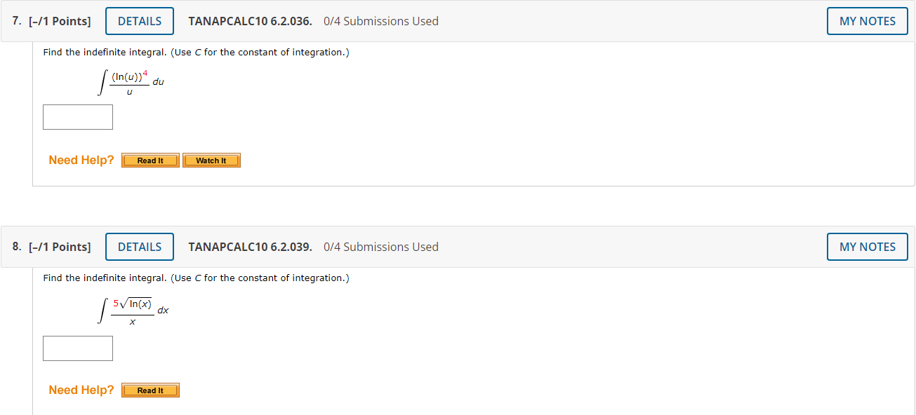 It Watch It3. [-/1 Points] DETAILS TANAPCALC10 6.2.006.MI. 0/4 Submissions Used MY