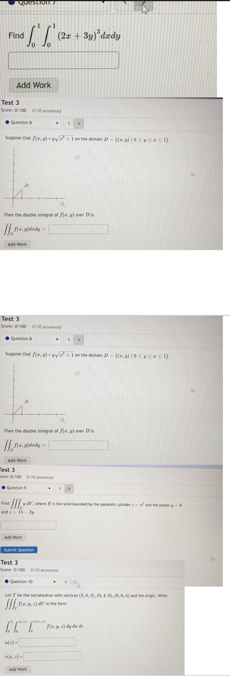 Find (2 2 + 3y) 3 dxdy Add Work Test 3