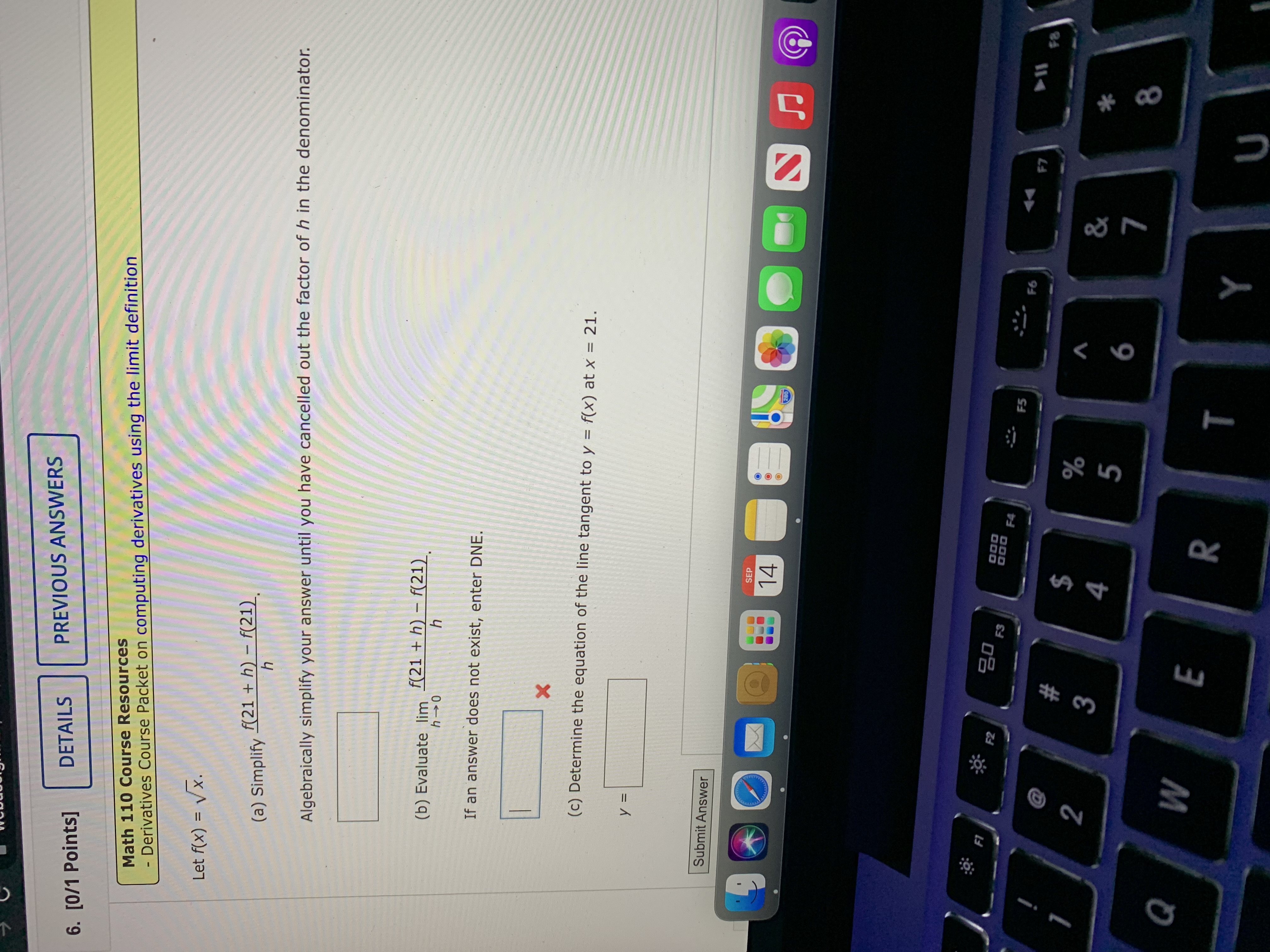 DNE. X (c) Determine the equation of the line tangent to y
