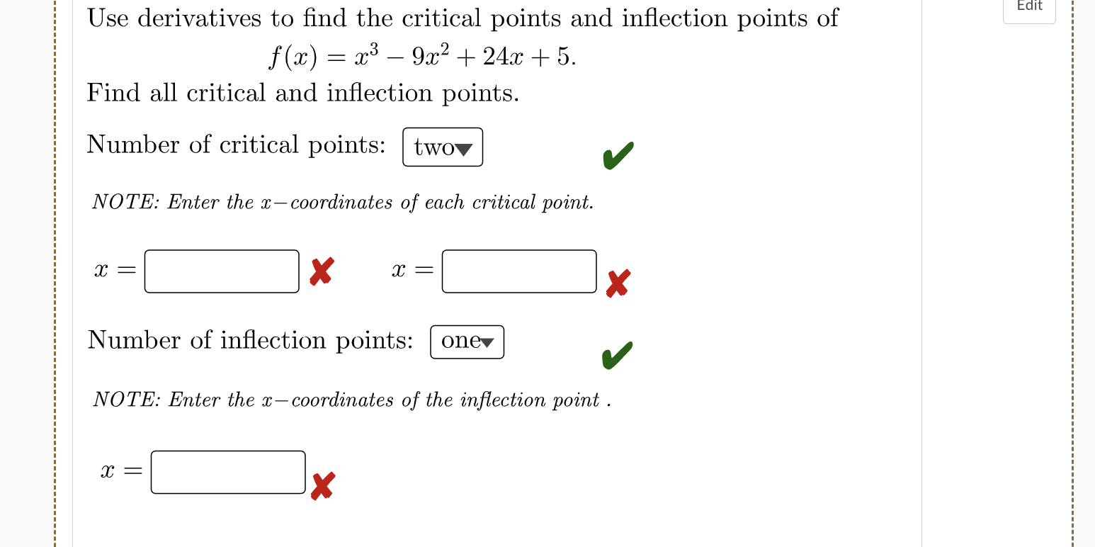 minimum at x = 1 is 1 The global maximum at x