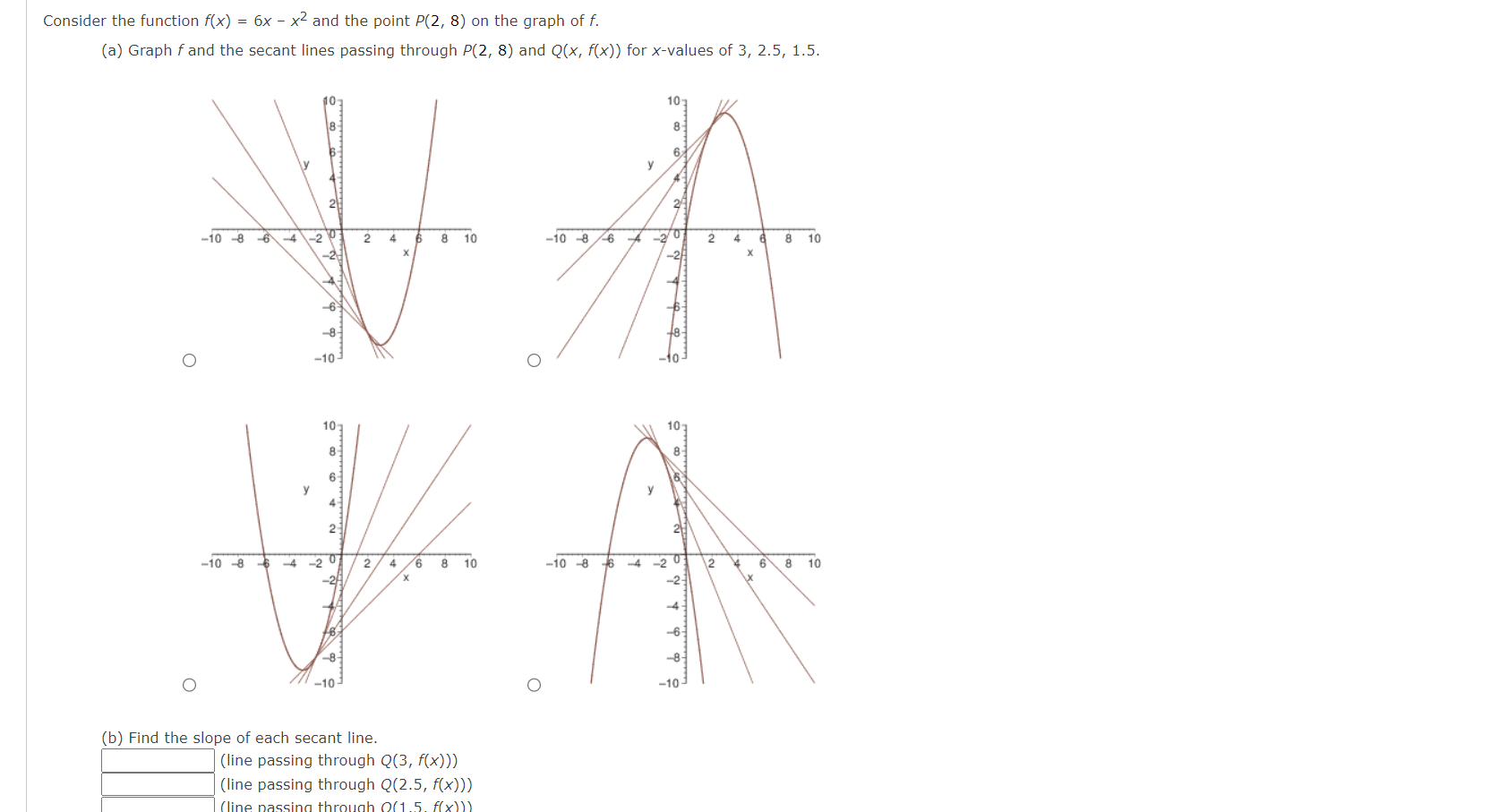  Consider the function f(x) = 6x - x2 and the point