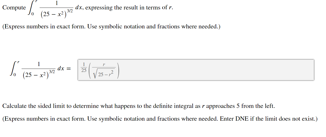 terms of r. 0 (25 x2) (Express numbers in exact form. Use