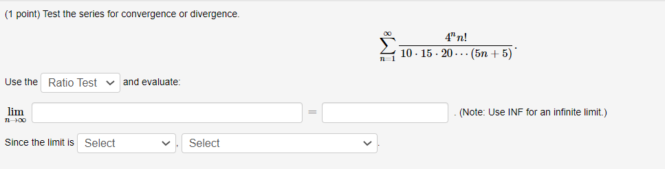 following limit. If it is infinite, type "infinity" or "inf". If it