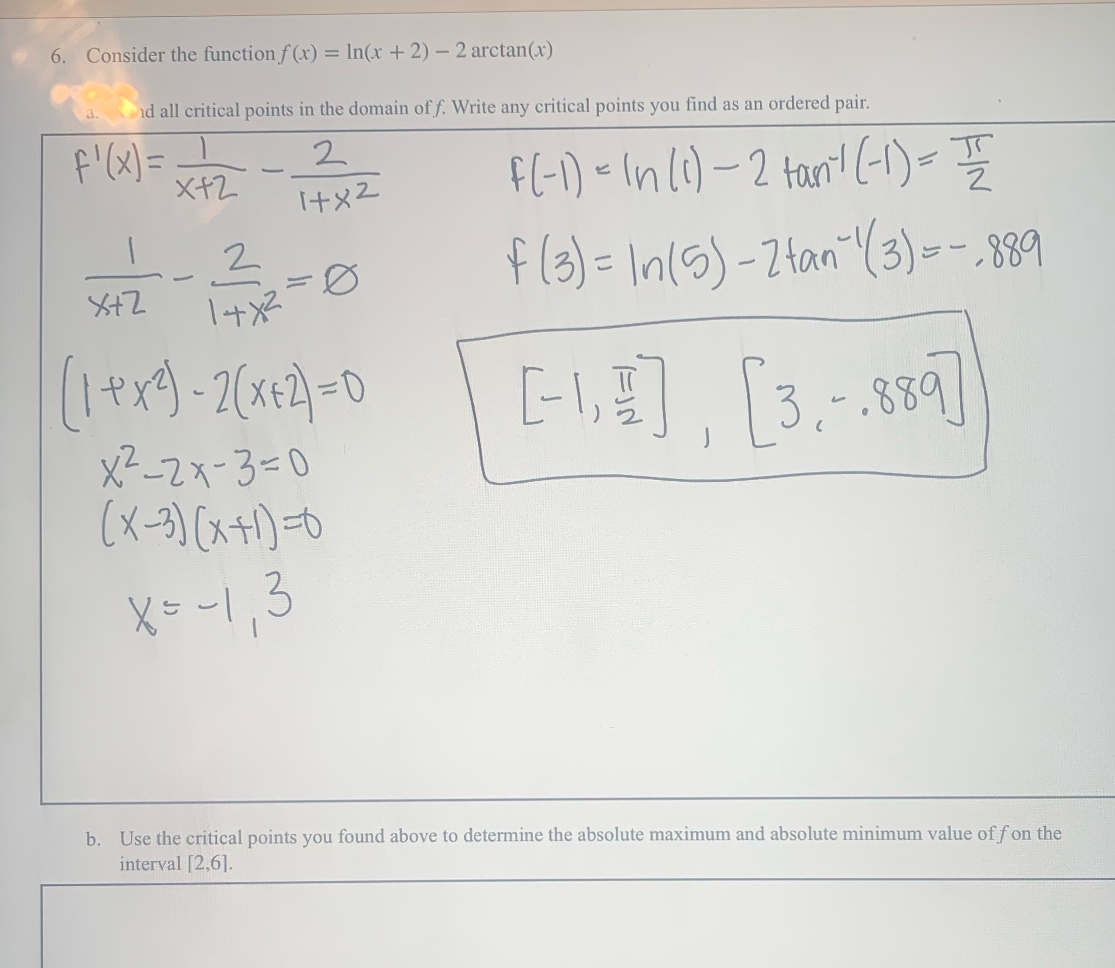  6. Consider the function f(x) = In(x + 2) - 2