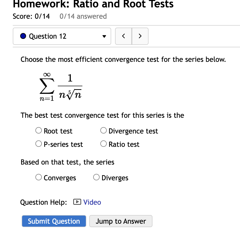 that test, the series 0 Converges O Diverges Submit Question Jump to