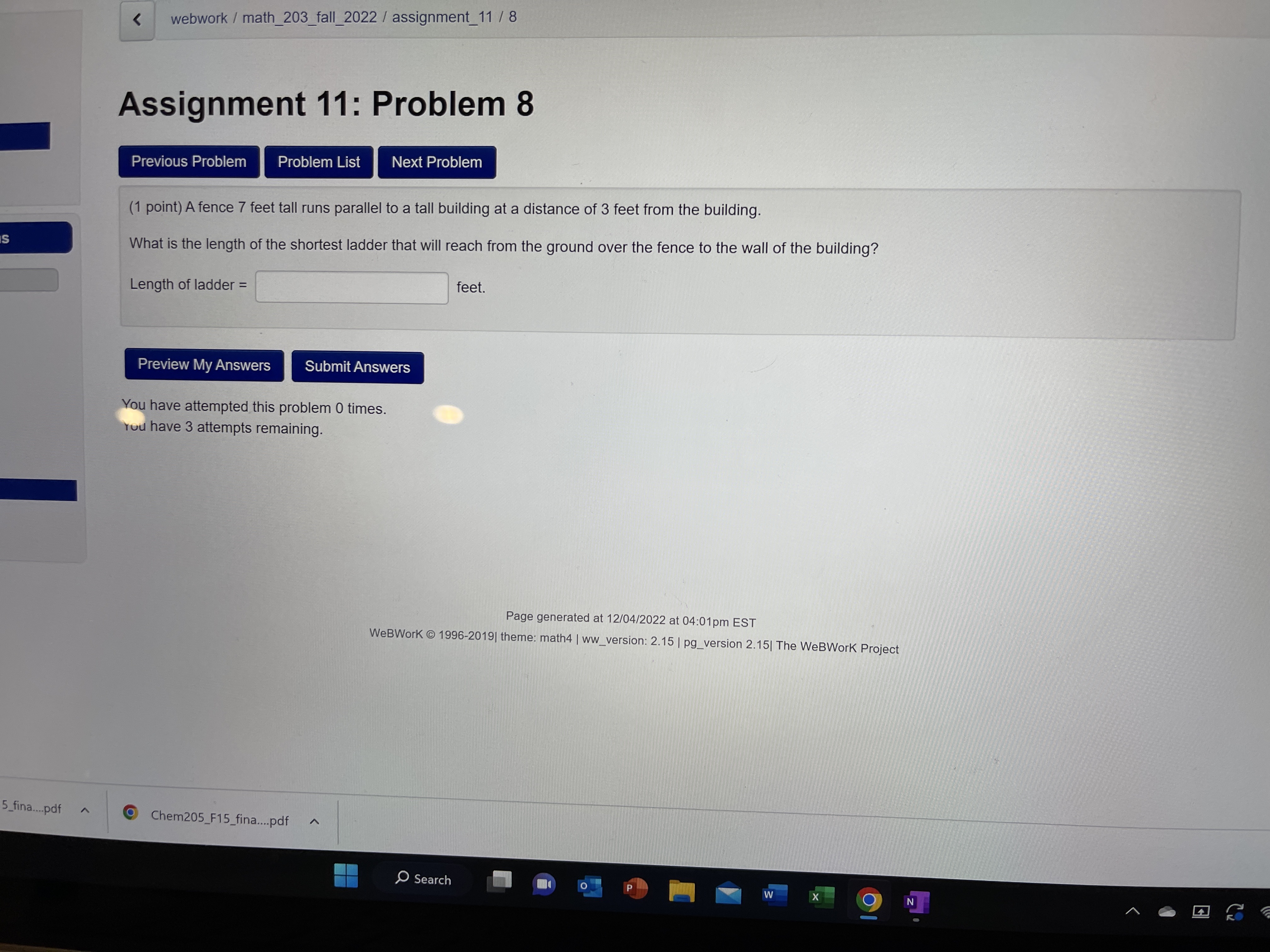 Previous Problem Problem List Next Problem (1 point) Find the point on