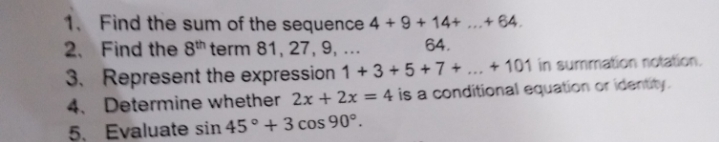 answer please . thank u!show solutionsend asap 1. Find the sum of