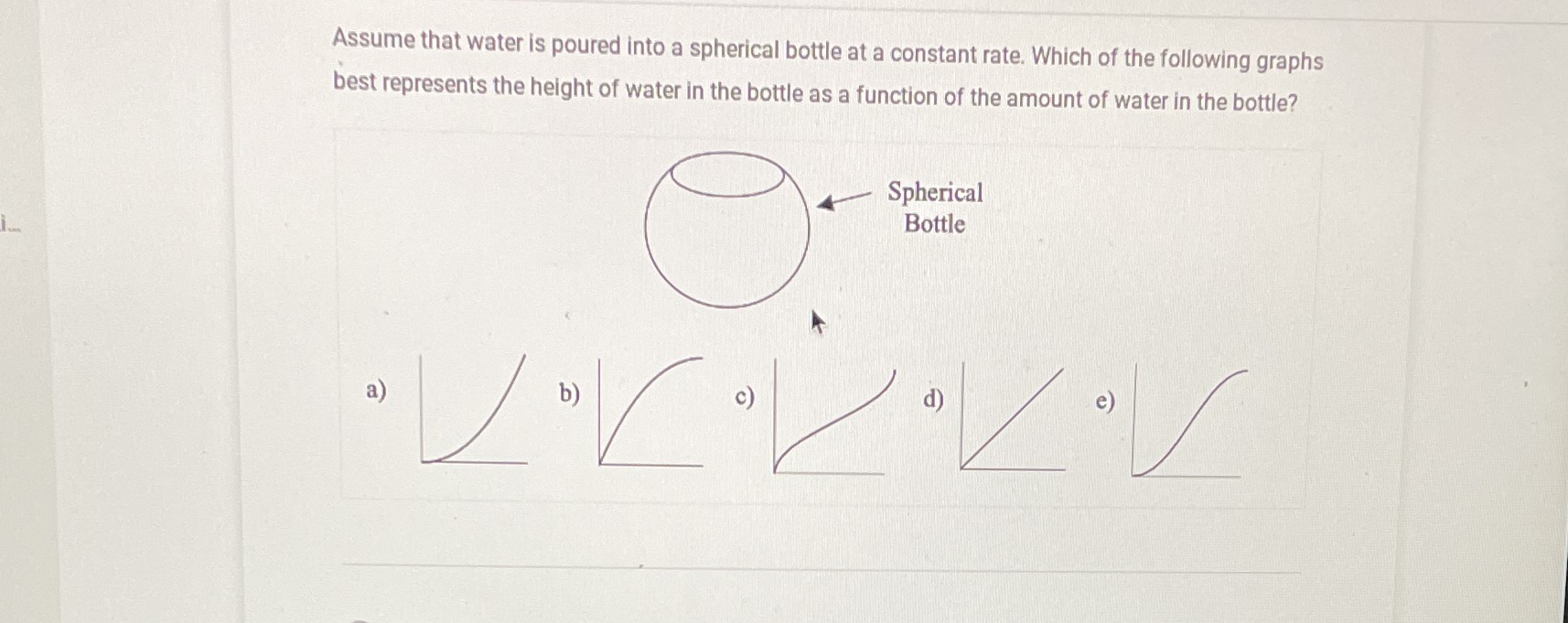 Assume that water is poured into a spherical bottle at a constant