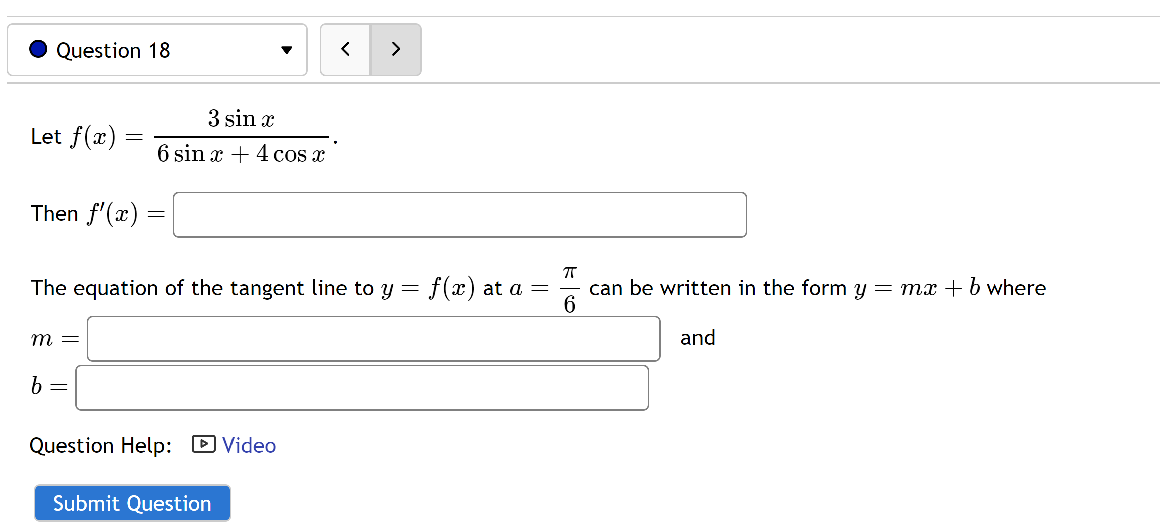 x Submit Question \f0 Question 22 V 71' Find the equation of