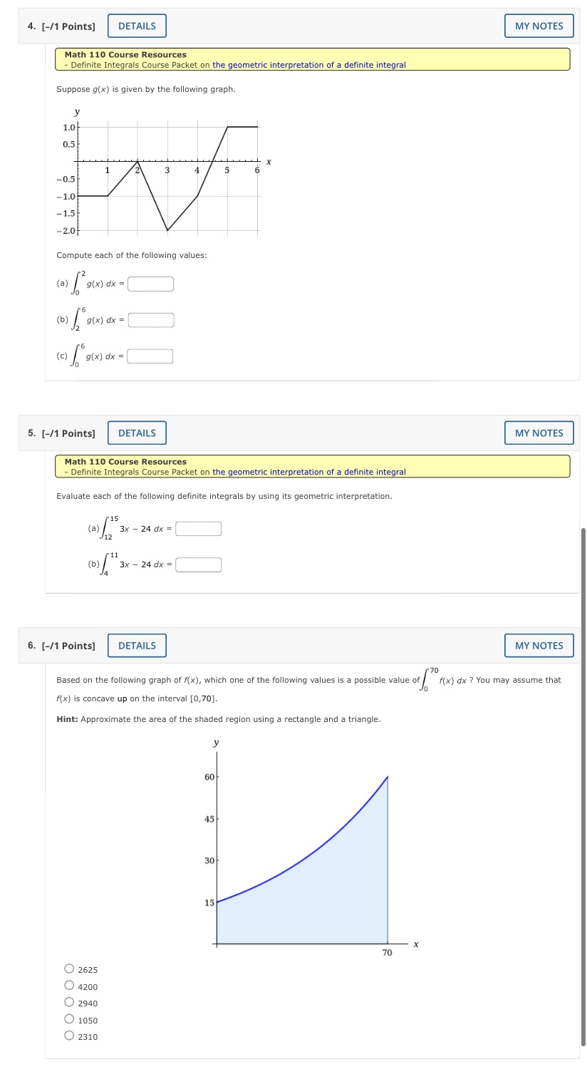 Definite Integrals Course Packet on the geometric interpretation of a definite integral