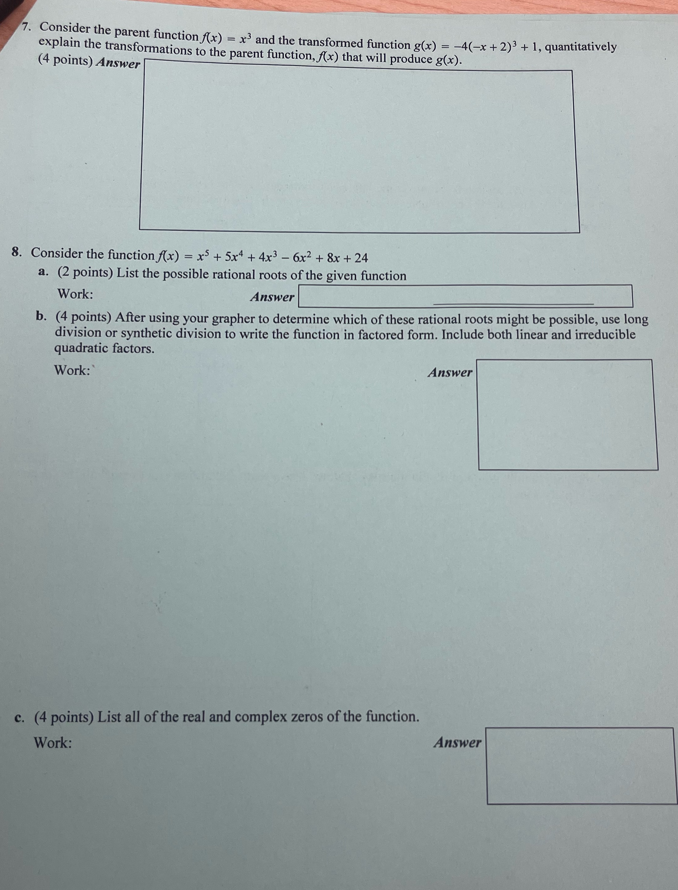 7. Consider the parent function f(x) = x3 and the transformed
