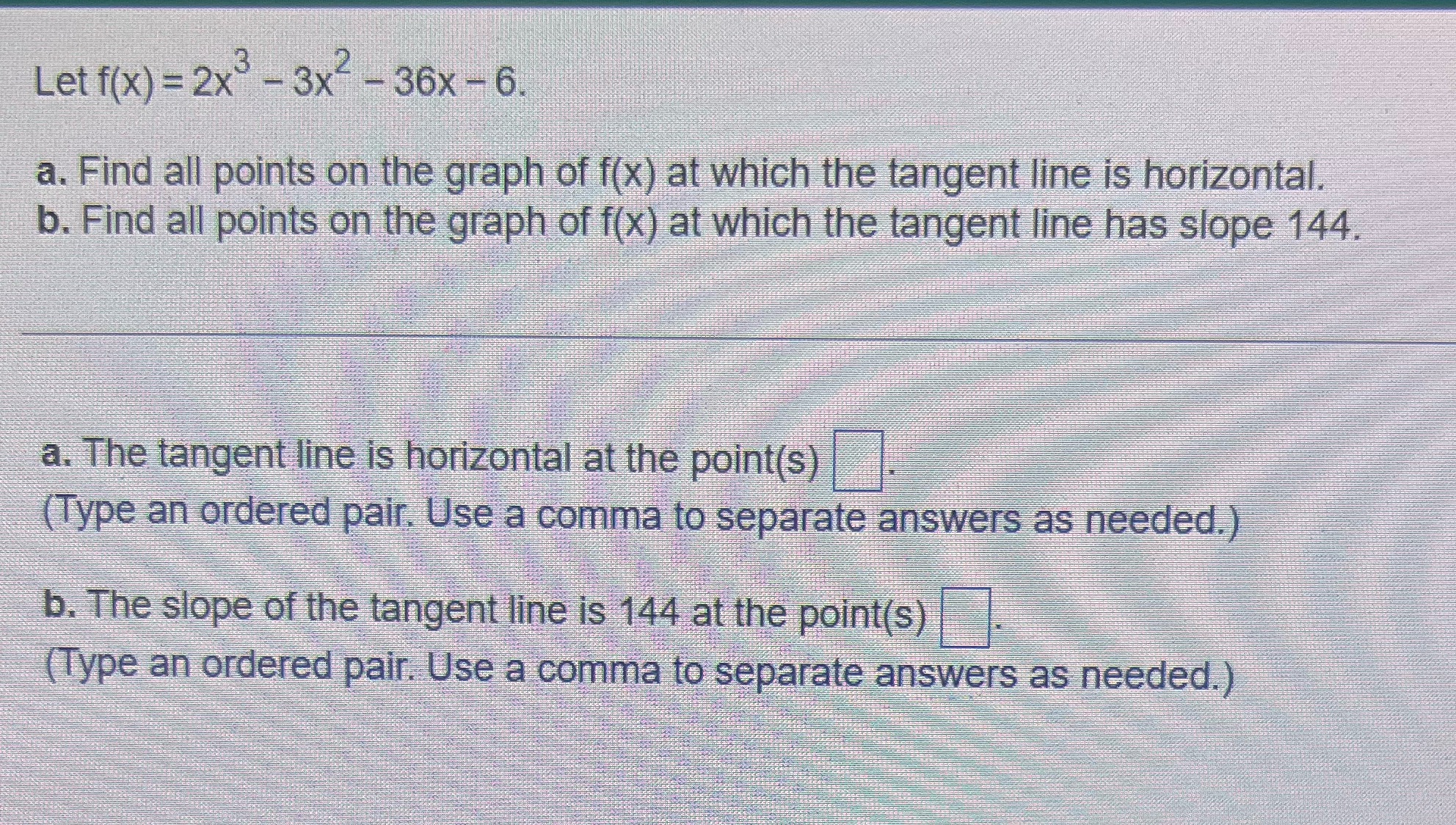 Let f(x) = 2x - 3x - 36x - 6 a.