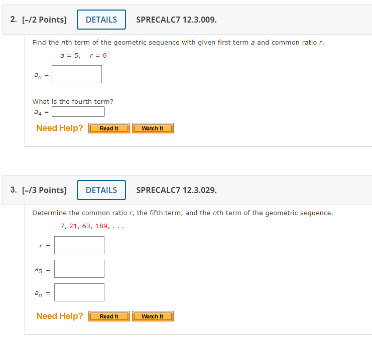 SPRECALC7 12.3.005. The oth term of a sequence is given. an =