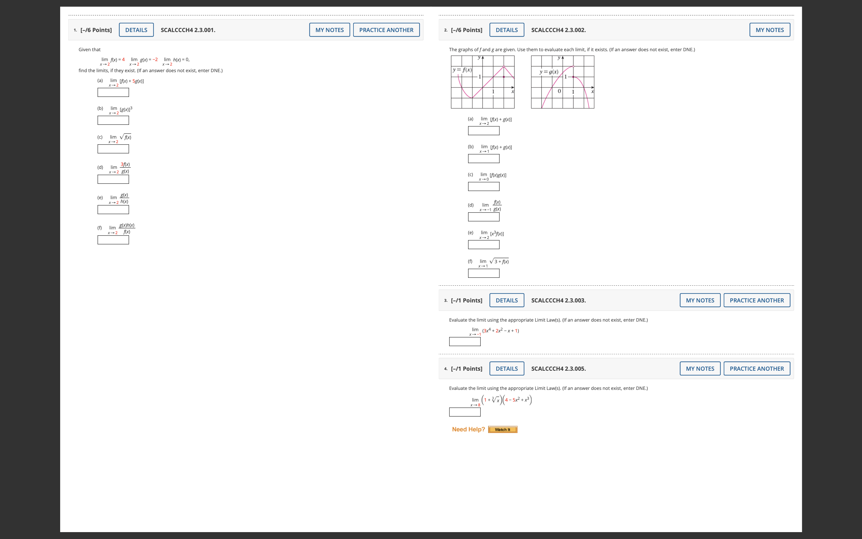  1. [-/6 Points] DETAILS SCALCCCH4 2.3.001. MY NOTES PRACTICE ANOTHER 2.