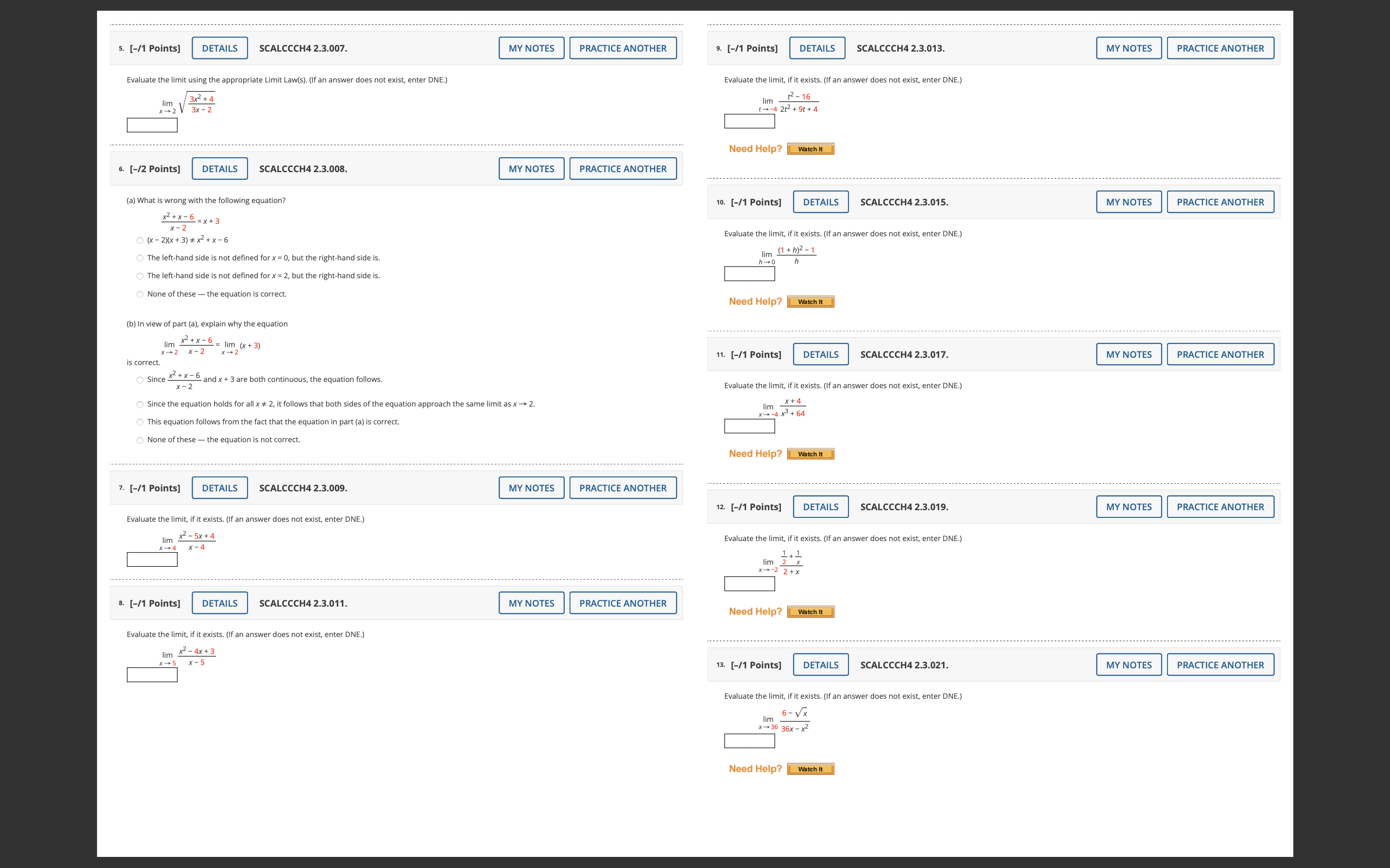 [-/6 Points] DETAILS SCALCCCH4 2.3.002. MY NOTES Given that The graphs of