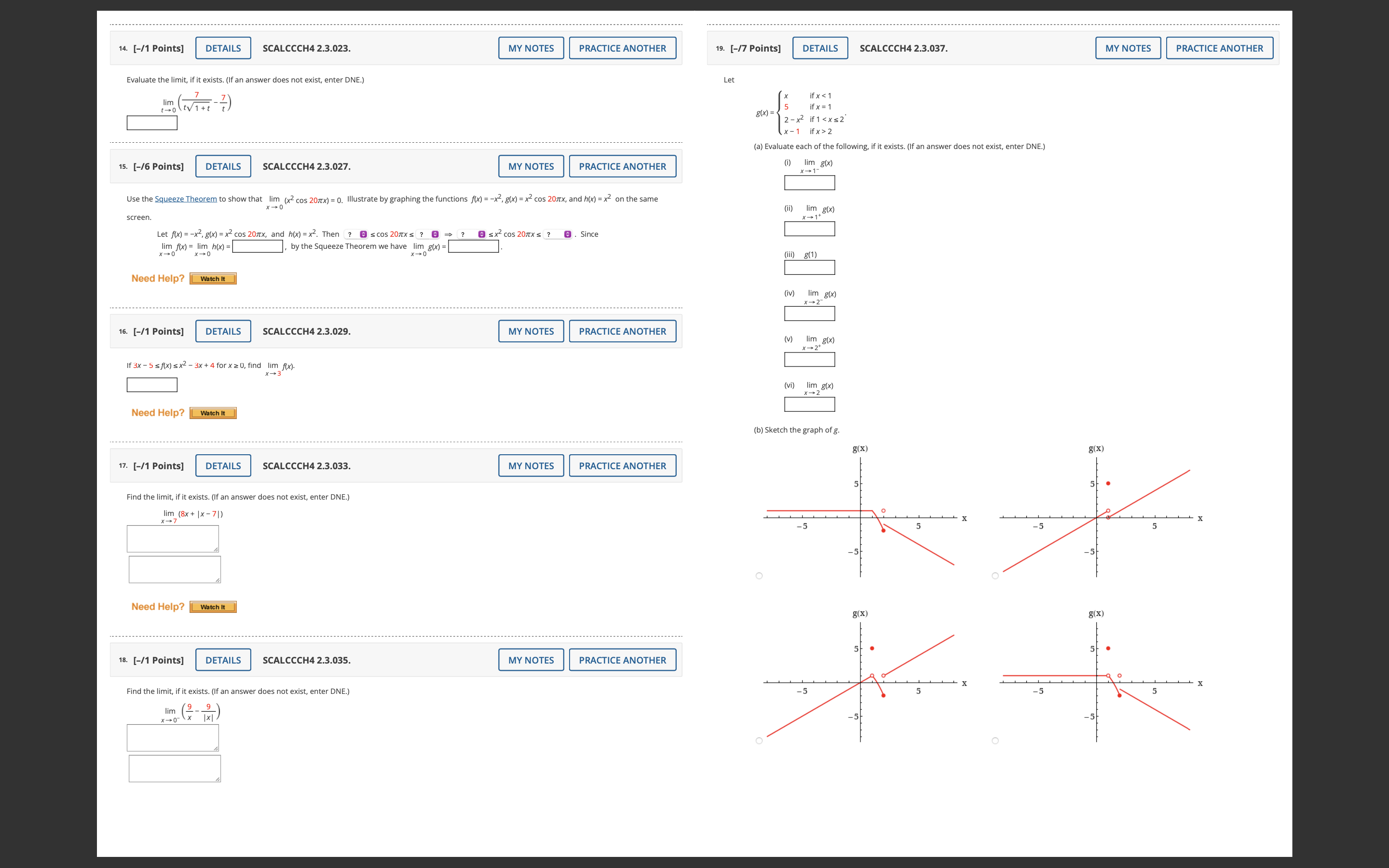 f and g are given. Use them to evaluate each limit, if