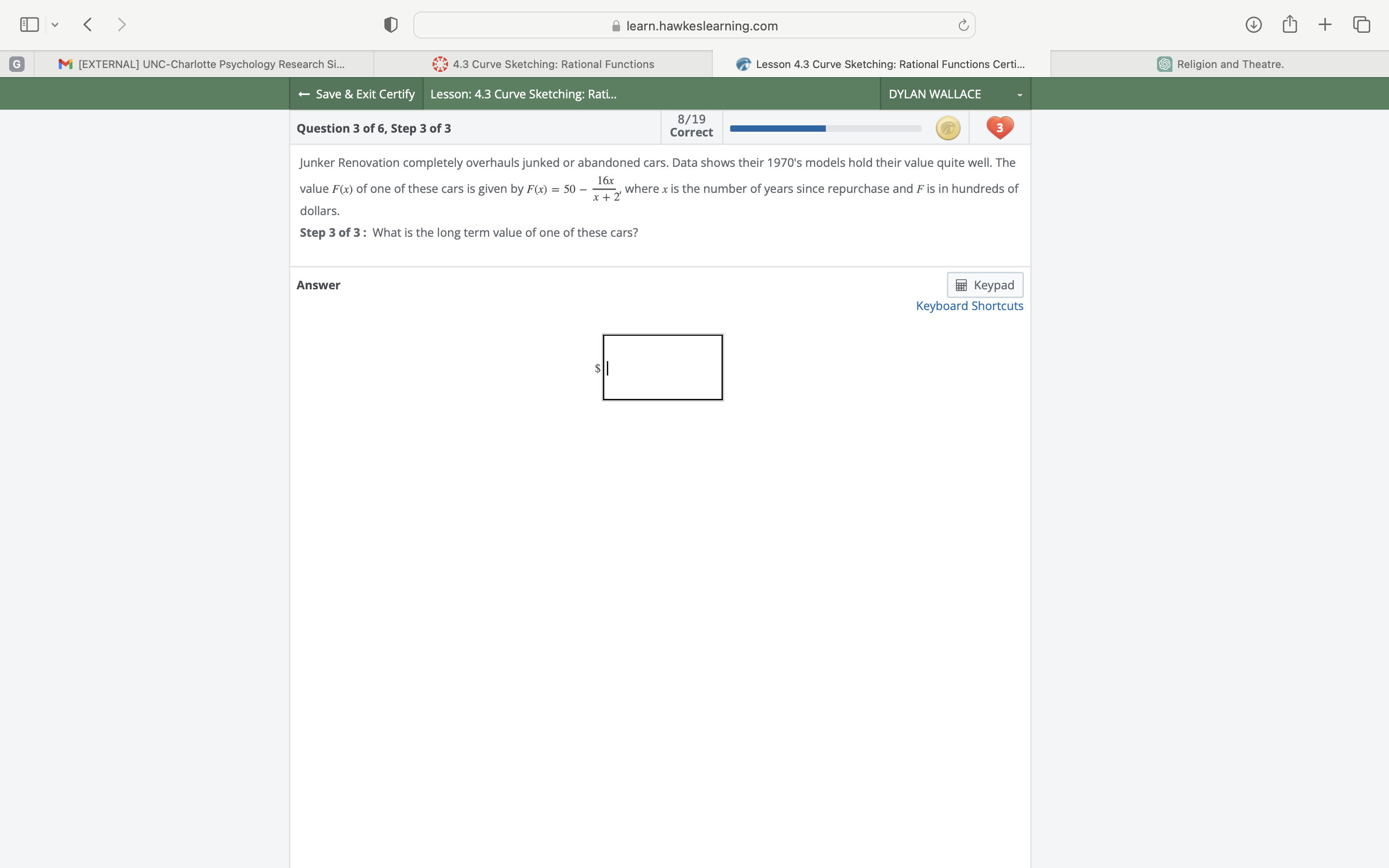  E: v 0 learn.hawkeslearning.oom 0 [I] + a M [EXTERNAL] UNC-Charlotte