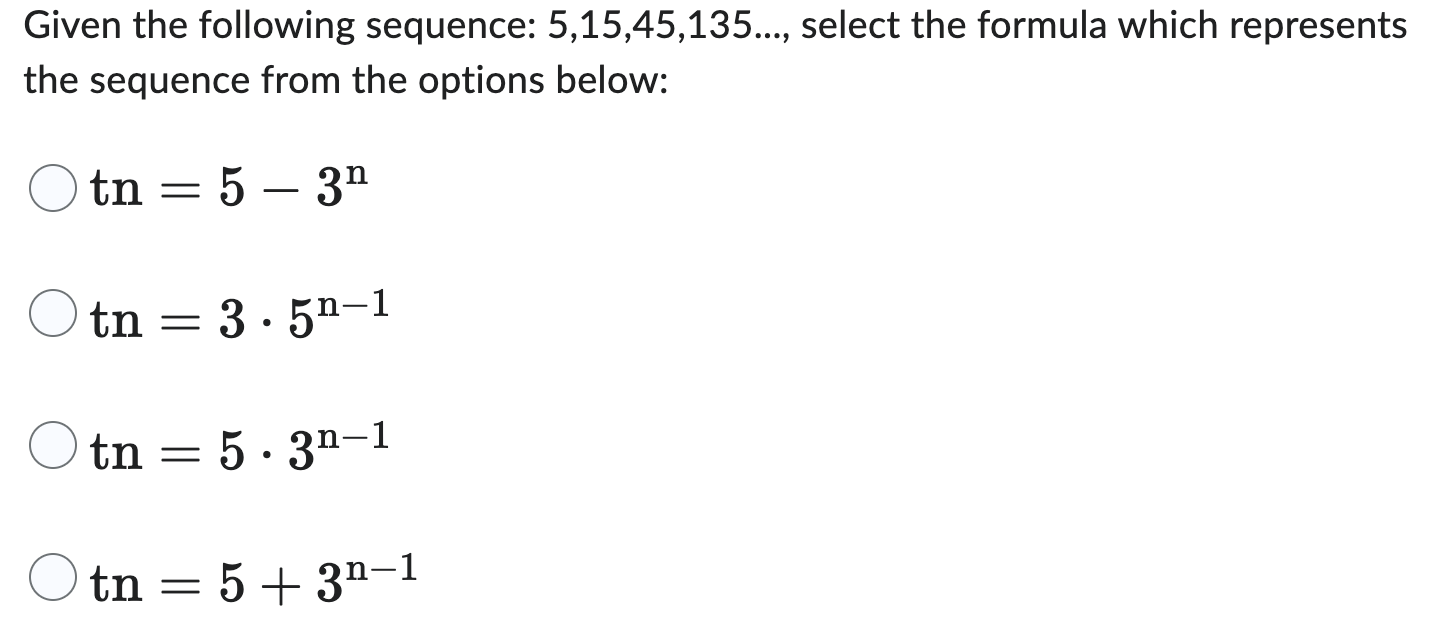 d=8, select the general formula from the options below O tn =