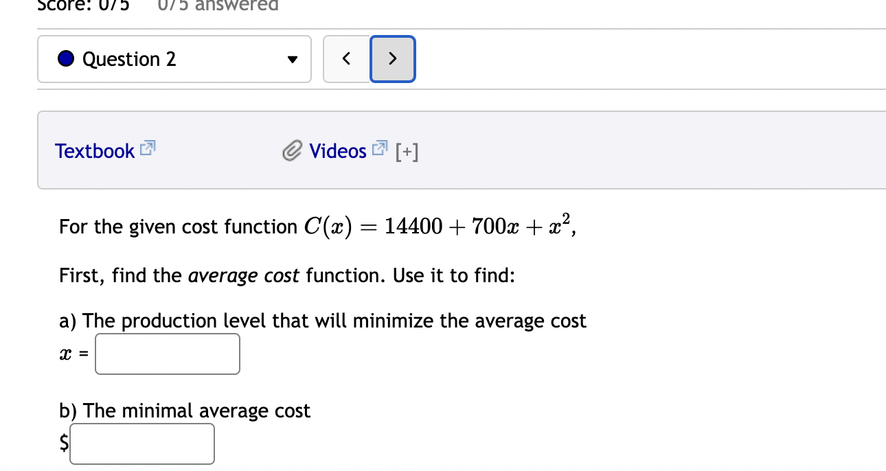 below For the given cost function C(93) = 25600 + 700:7: +