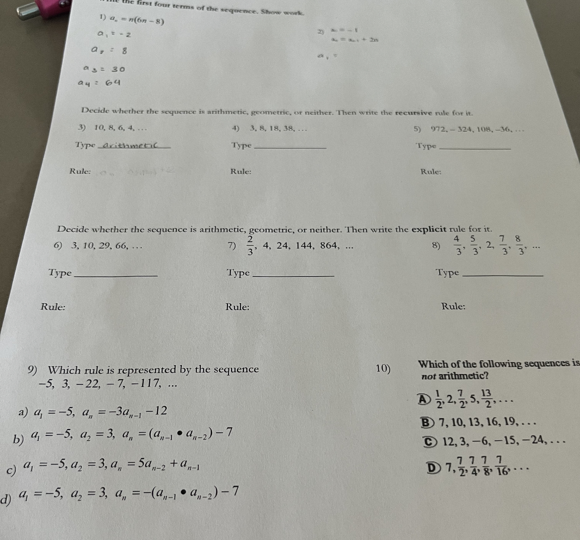 -8) a, = - 2 8 As= 30 Q4 : 64 Decide