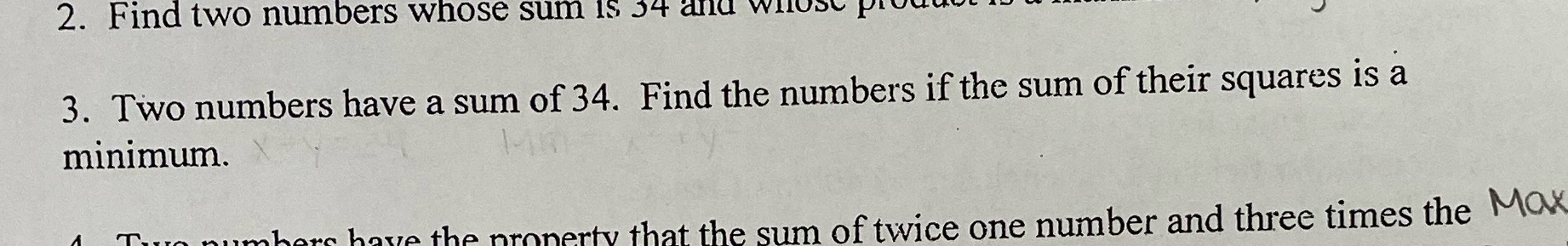  2. Find two numbers whose sum is 54 and wildd 3.