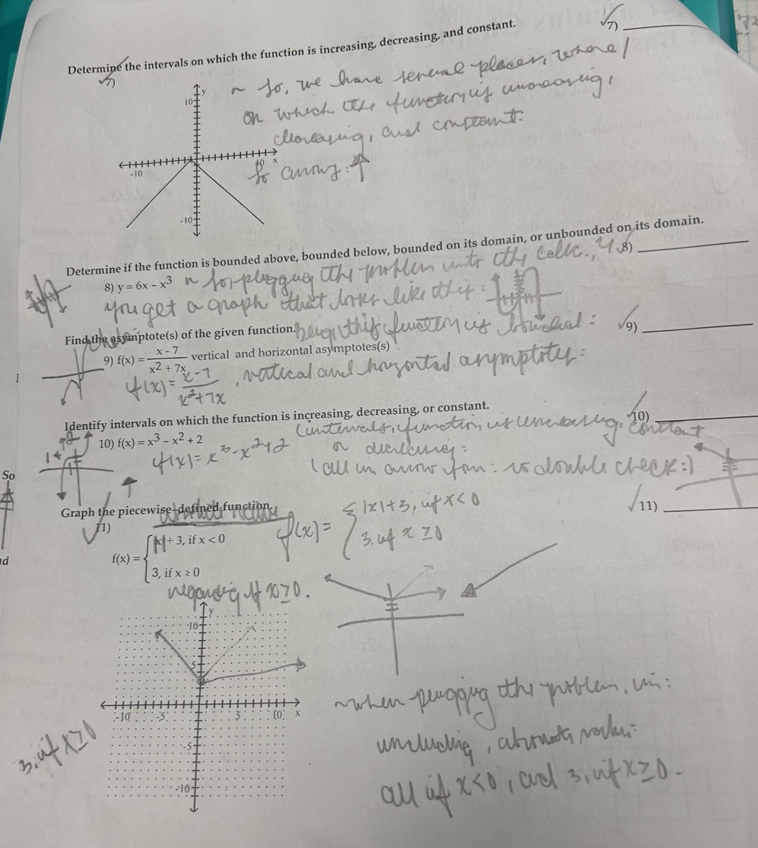the function is increasing, decreasing, and constant. 7) " to, we have