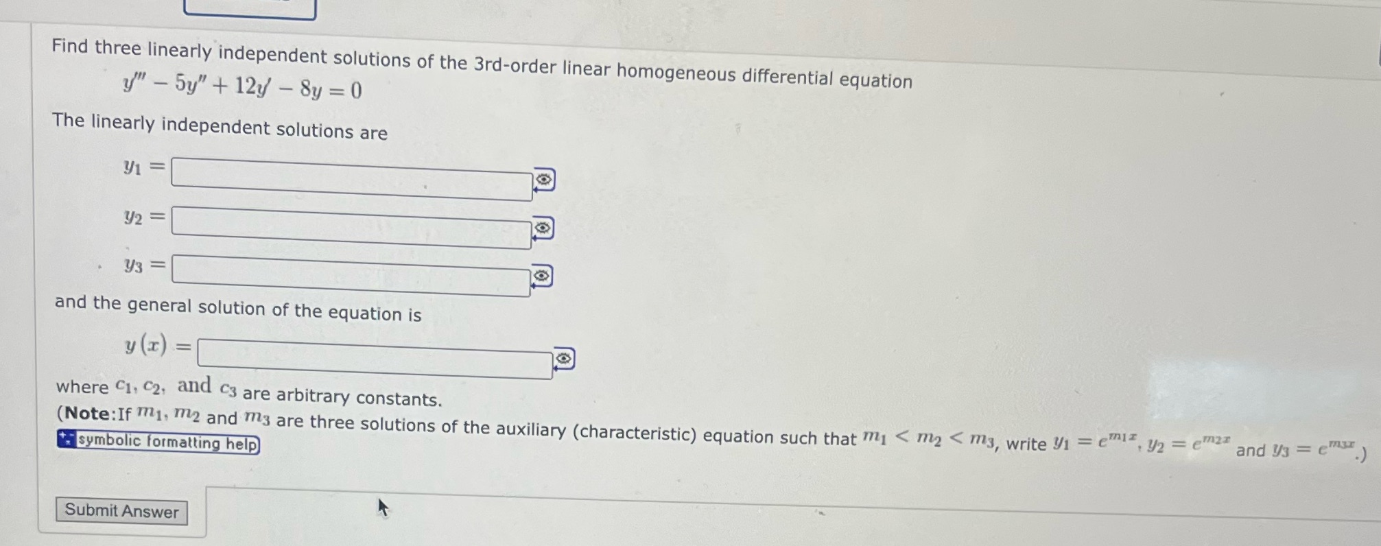 Solve step by step please Find three linearly independent solutions of