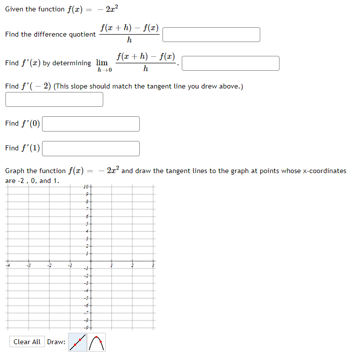 the tangent line you drew above.) Find f' (0) Find f' (1)