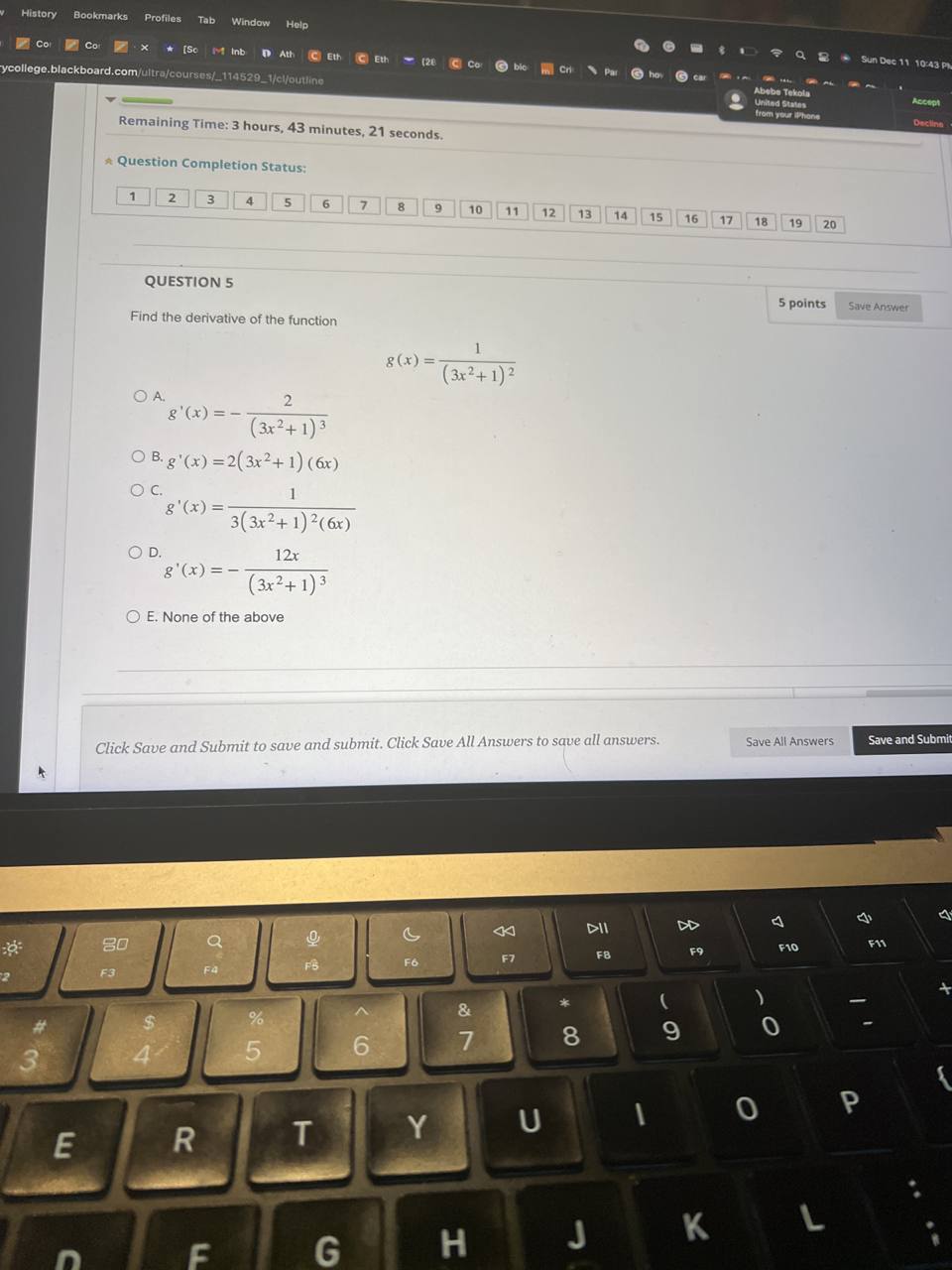 8'(2) =6 A. -24 OB.-6 O C. 14 O D.22 O E.