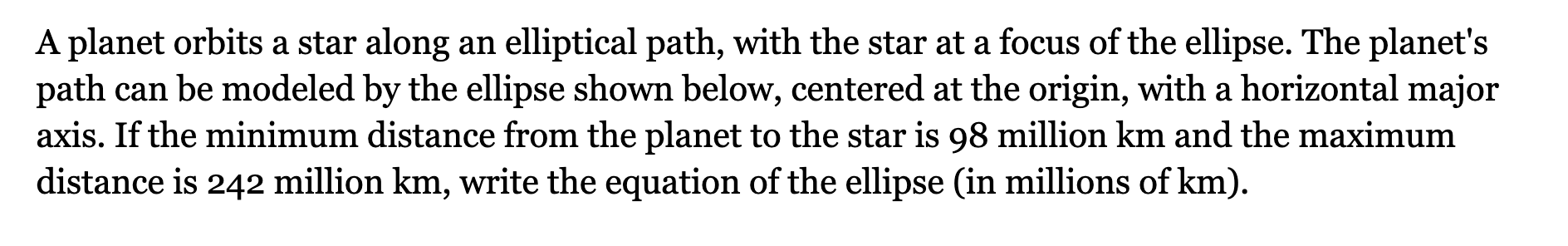 A planet orbits a star along an elliptical path, with the