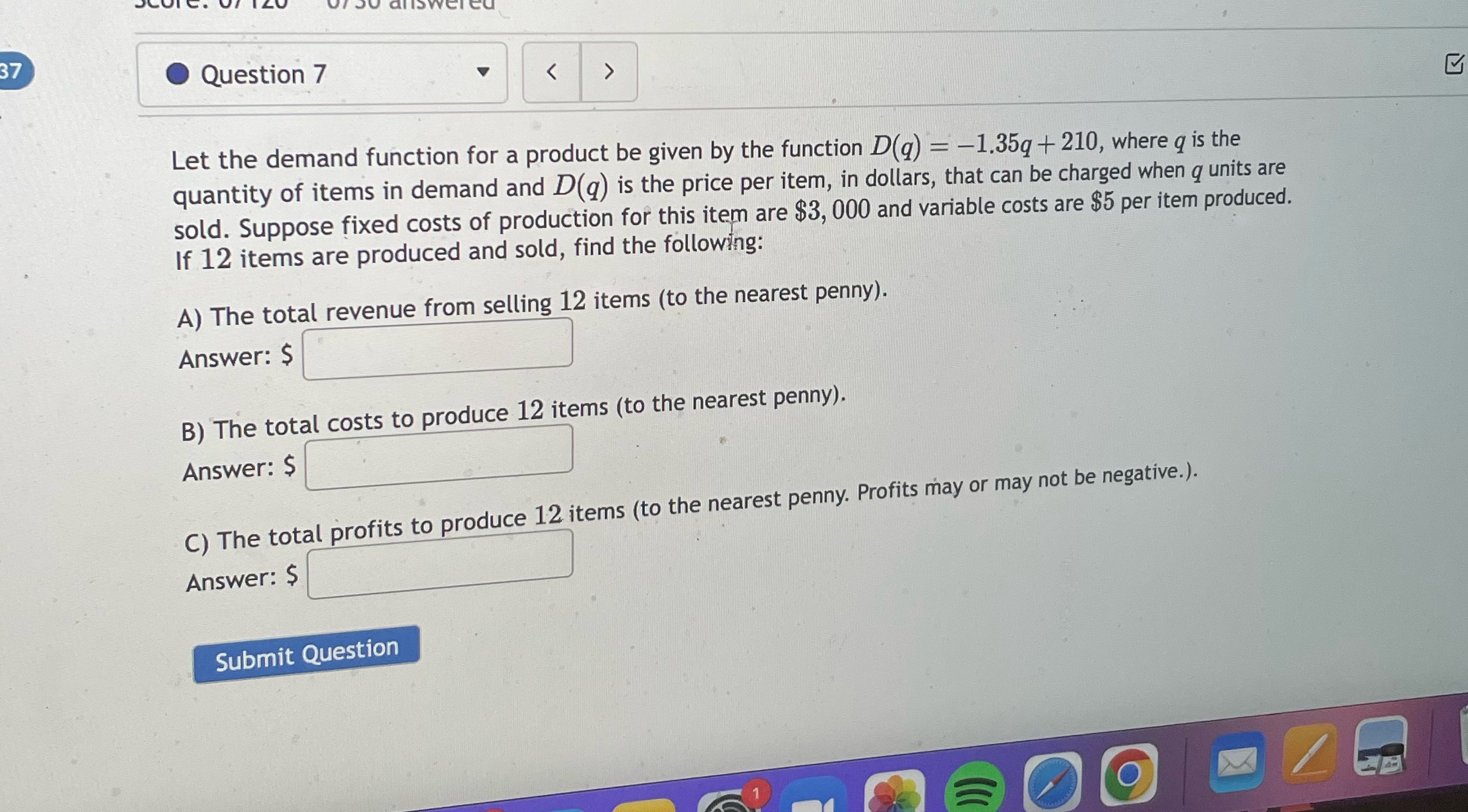 given by the function D(q) = -1.35q + 210, where q is