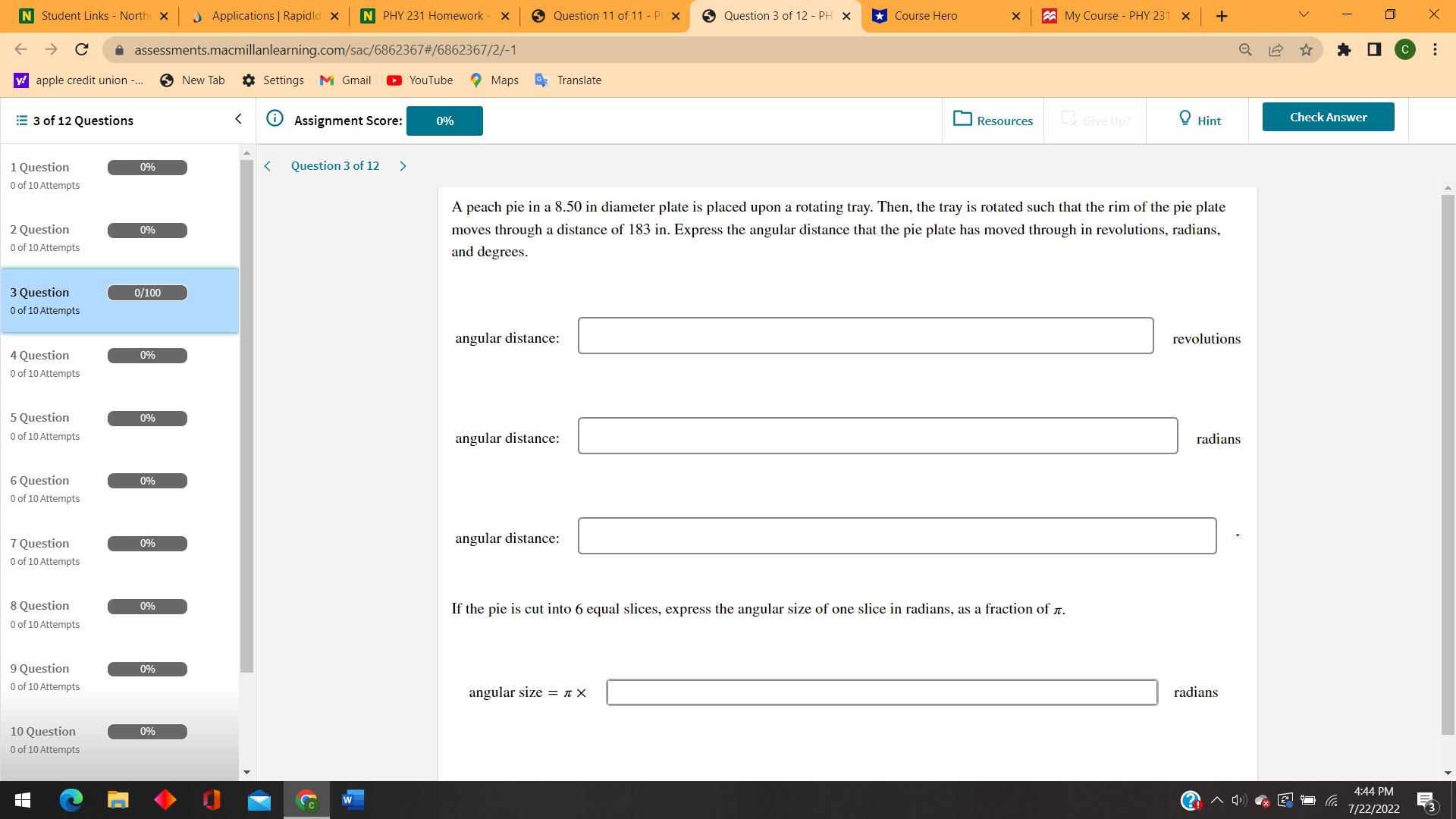 Question 11 of 11 - PI x Course Hero X My Course