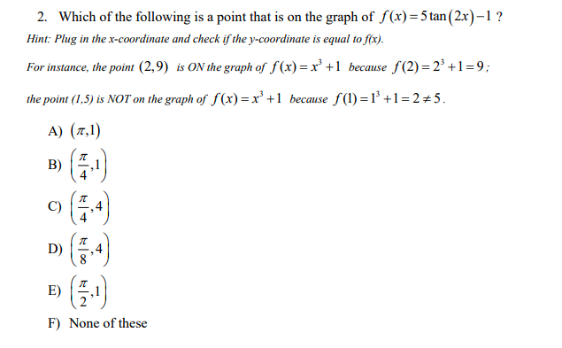 A) Period: 1, VA: x=1, x=2 B) Period: 1, VA: x=0, x=
