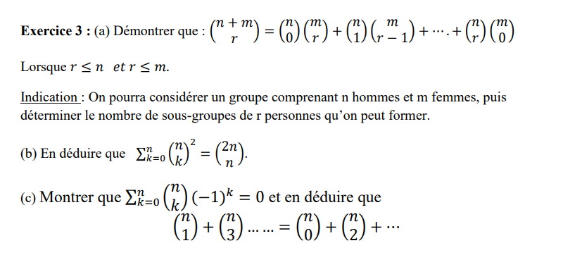 Exercice 3 : (a) Dmontrer que : Lorsque r n etr m.