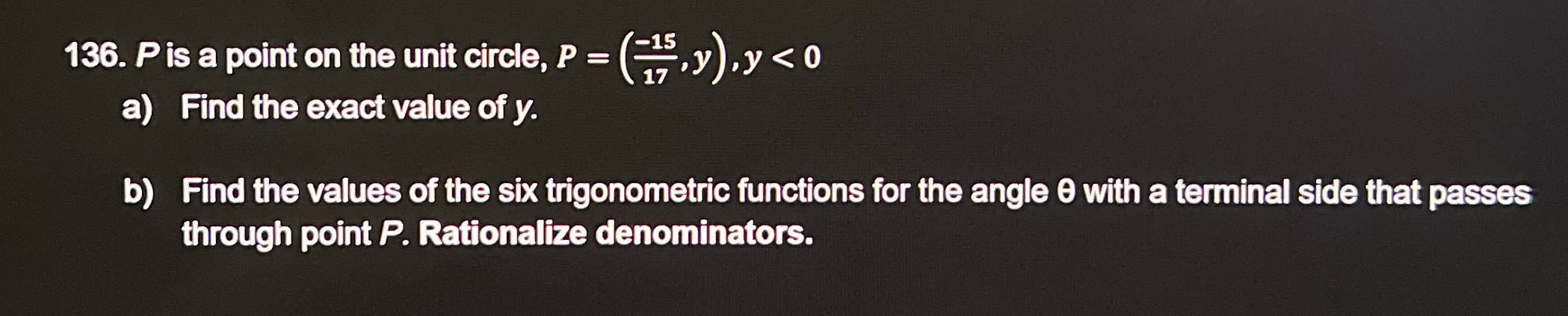 a) Find the exact value of y. b) Find the values of