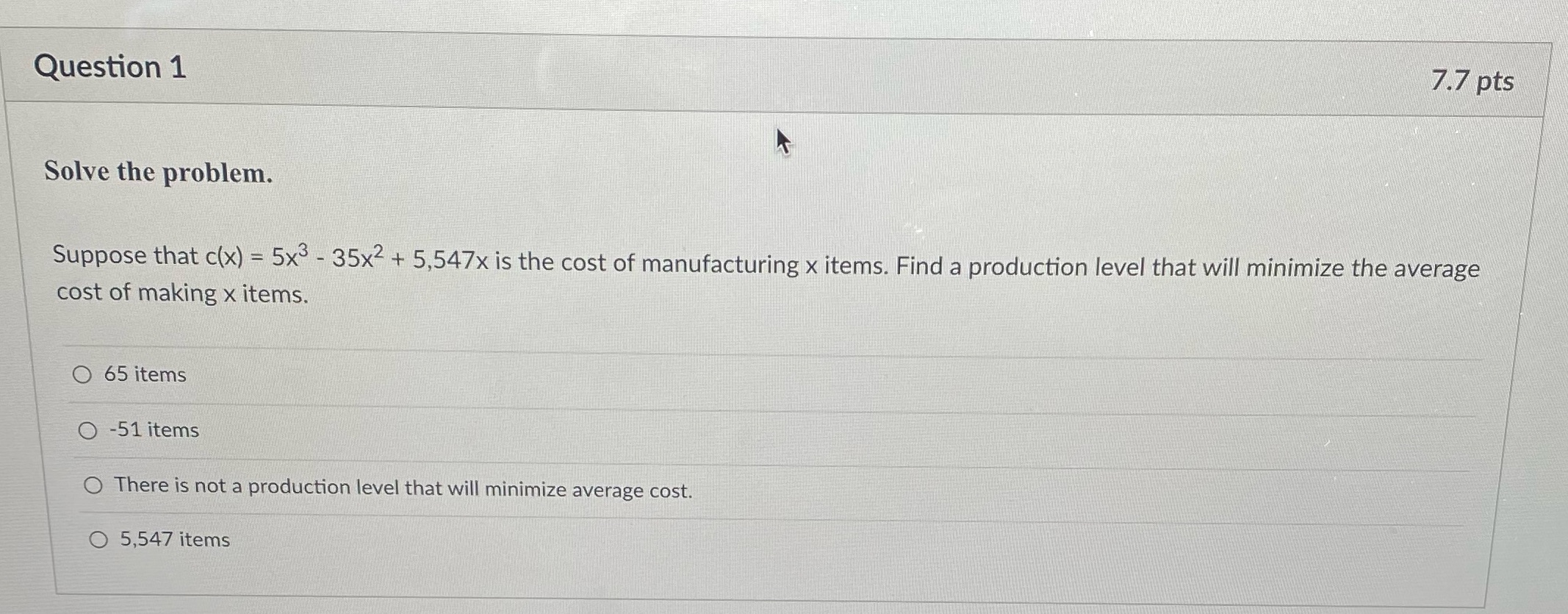 that c(x) = 5x3 - 35x2 + 5,547x is the cost of
