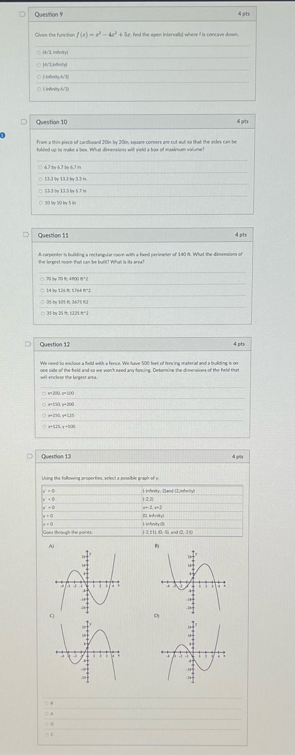  Plz solve D Question 9 4 pts Given the function f