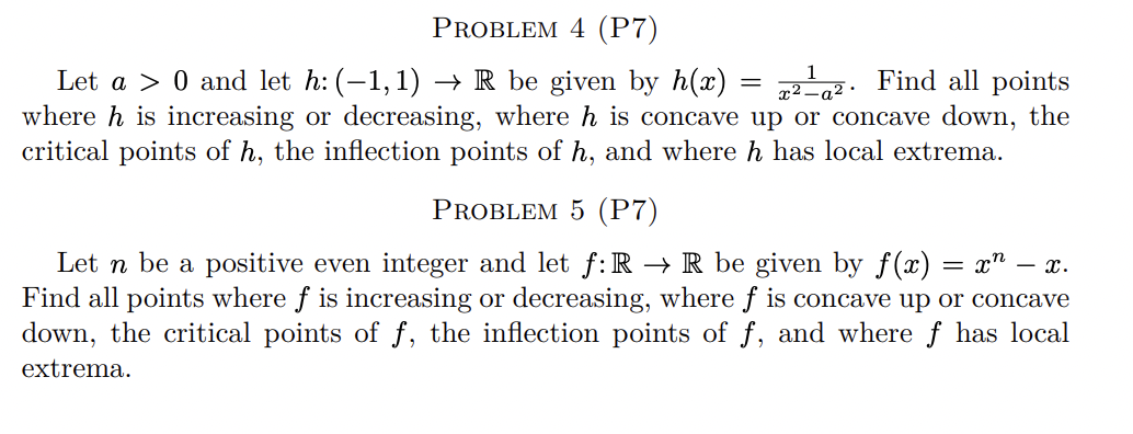 PROBLEM 4 (P7) Let a > O and let h: (1,