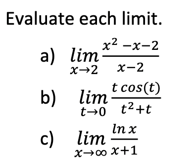 t cos(t) two tz+t In x c) lim x-ox+1