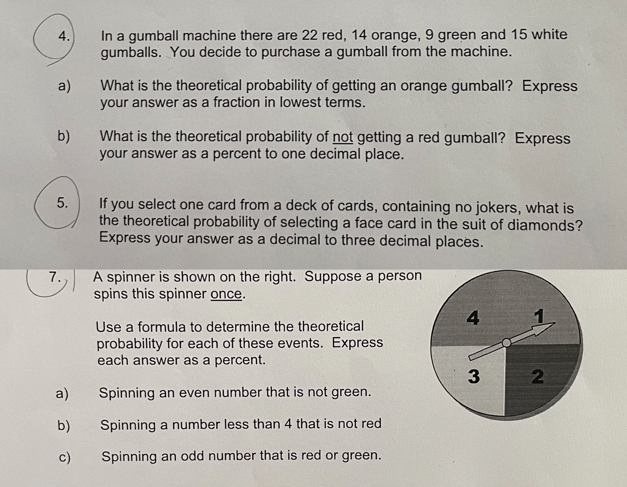 4. In a gumball machine there are 22 red, 14 orange,