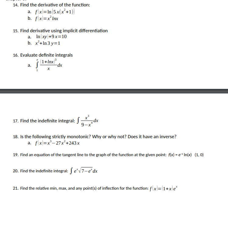 Concave down: f. Points of inflection: 7. Find the differential to compare