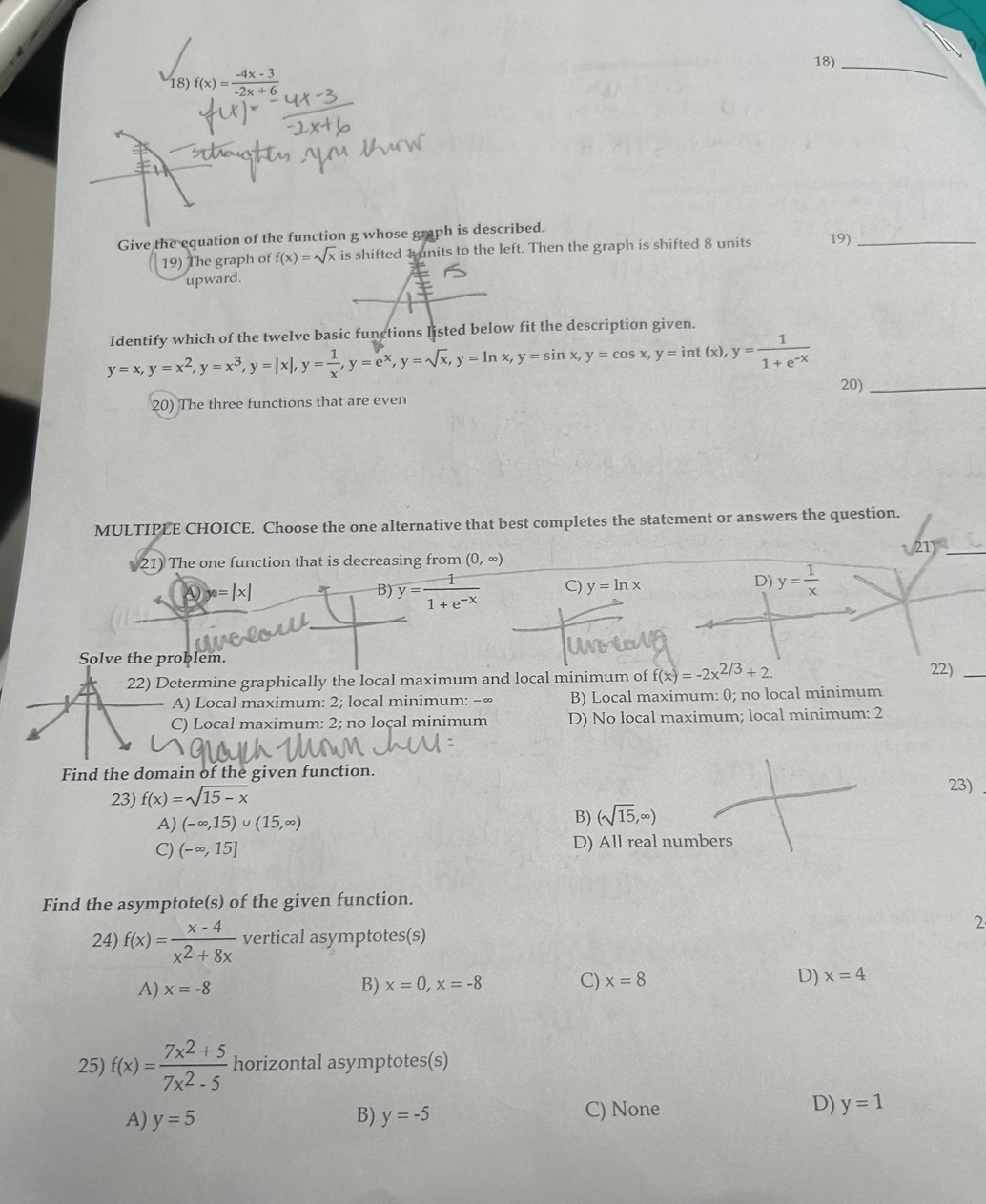 ) f ( x ) = -4x - 3 18) - 2