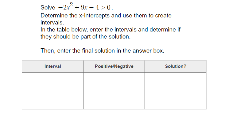 table below, enter the intervals and determine if they should be part