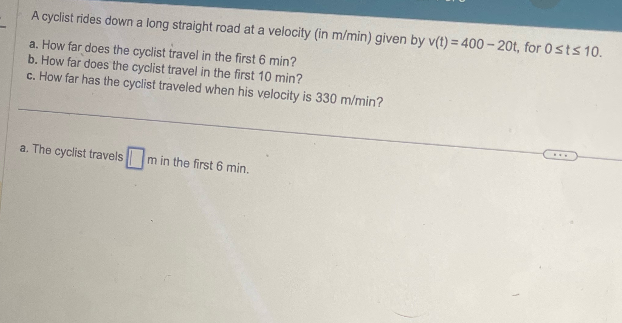 A cyclist rides down a long straight road at a velocity