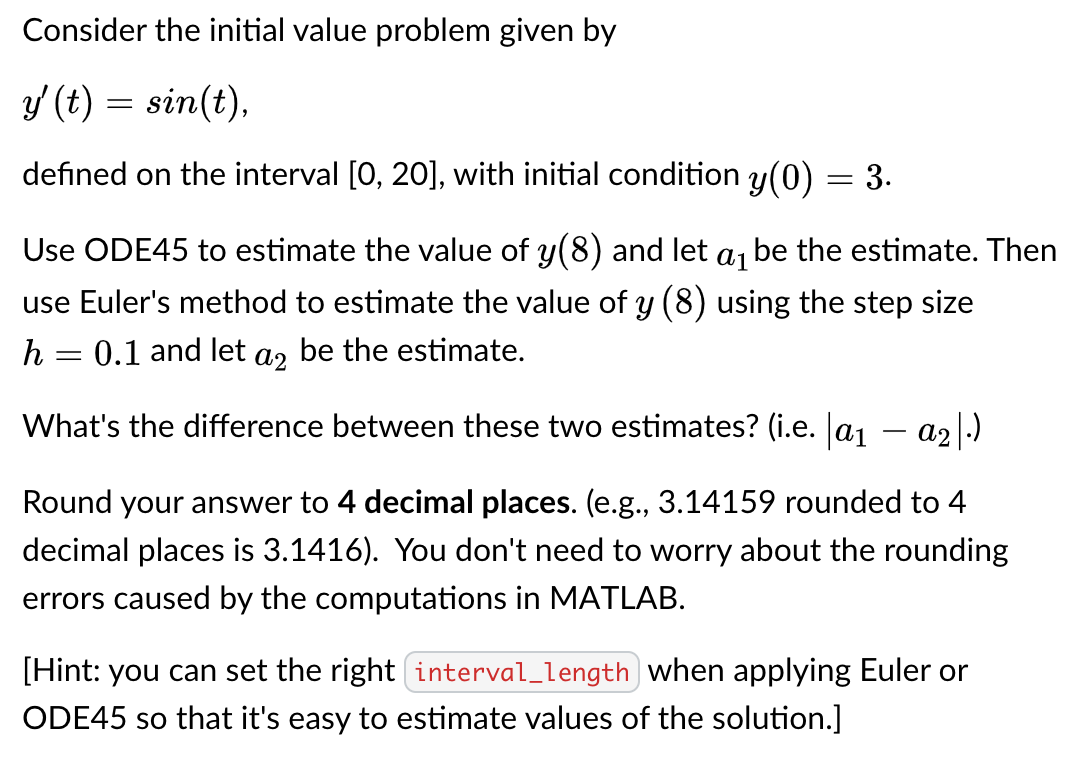 defined on the interval [0, 20], with initial condition y (0) =
