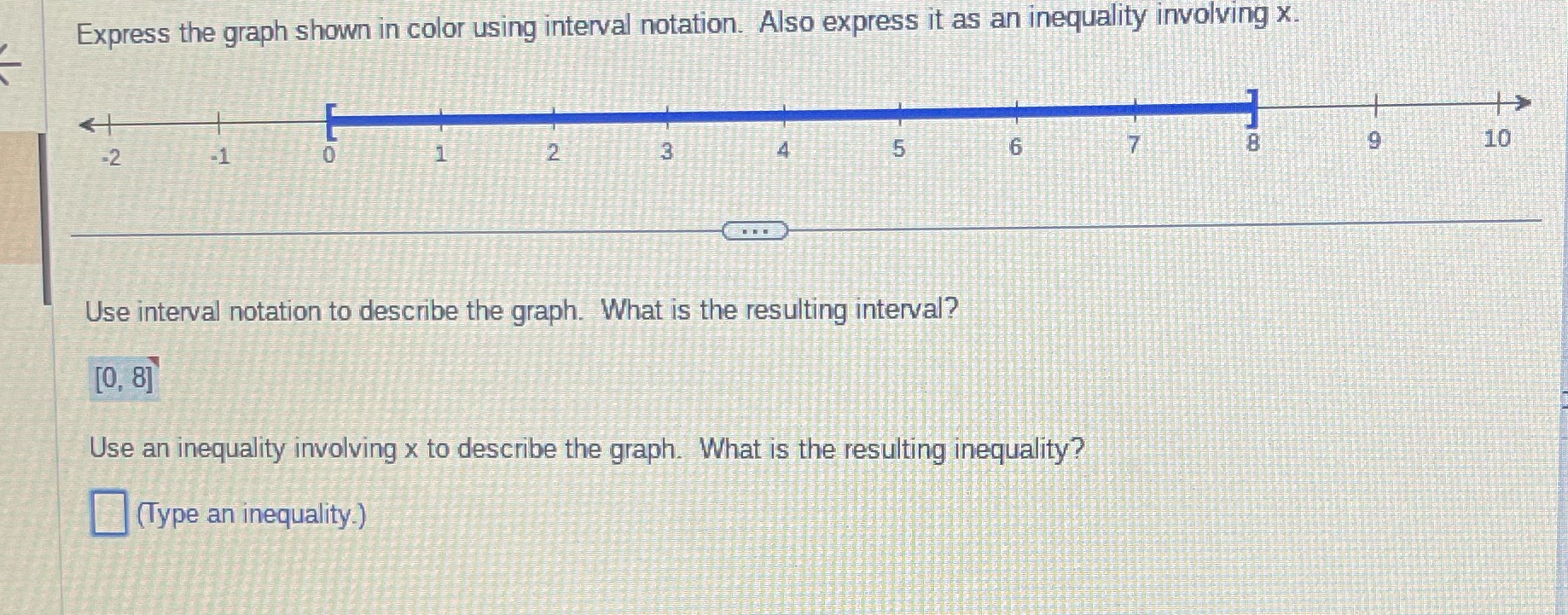  Express the graph shown in color using interval notation. Also express
